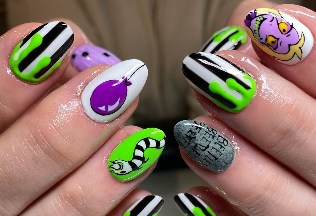 Wicked Fun Beetlejuice Nail Art Ideas for Halloween