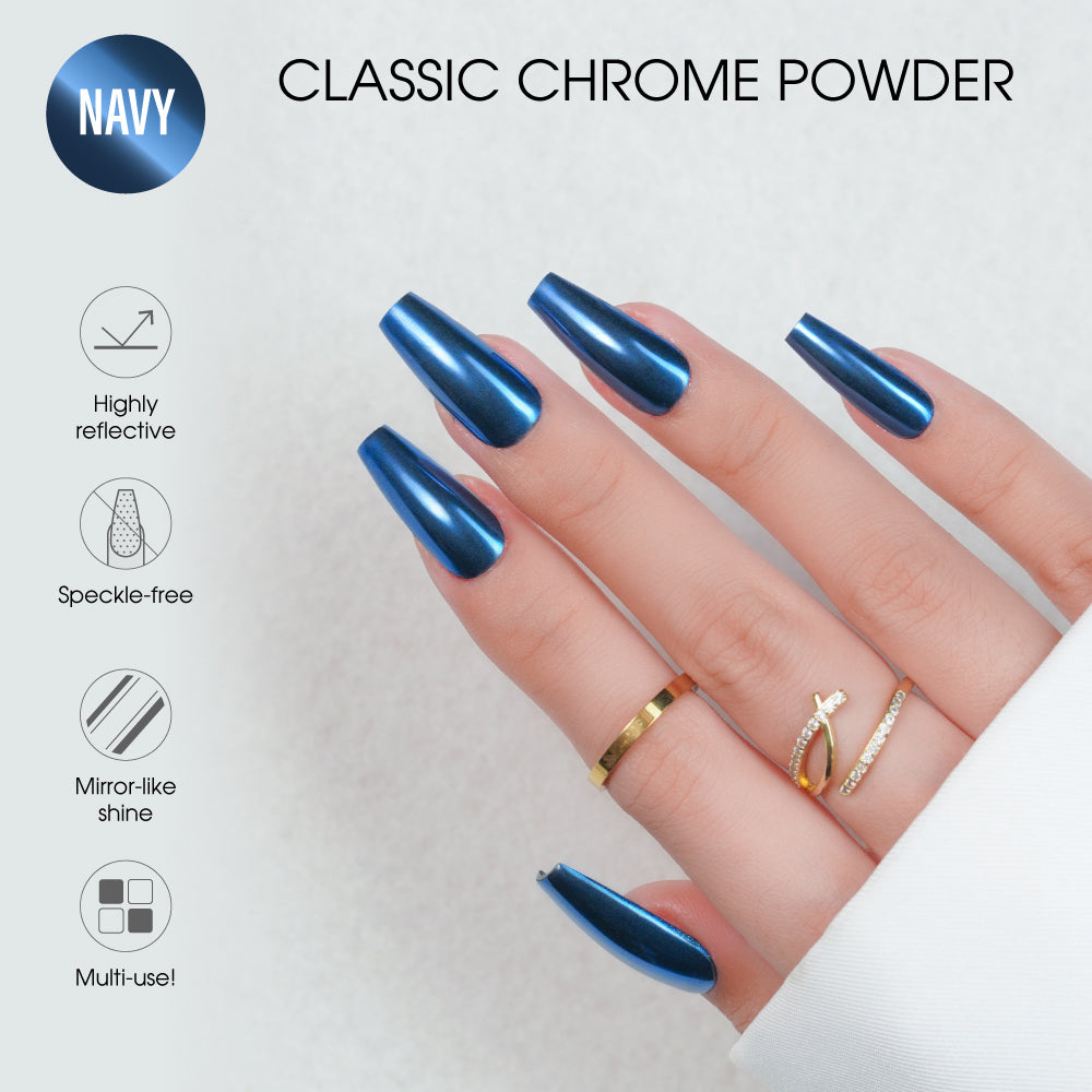 White Chrome Powder Nails, Chrome Effect Powder Nails