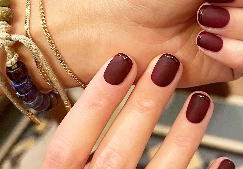 Burgundy & Black French Tip Nails