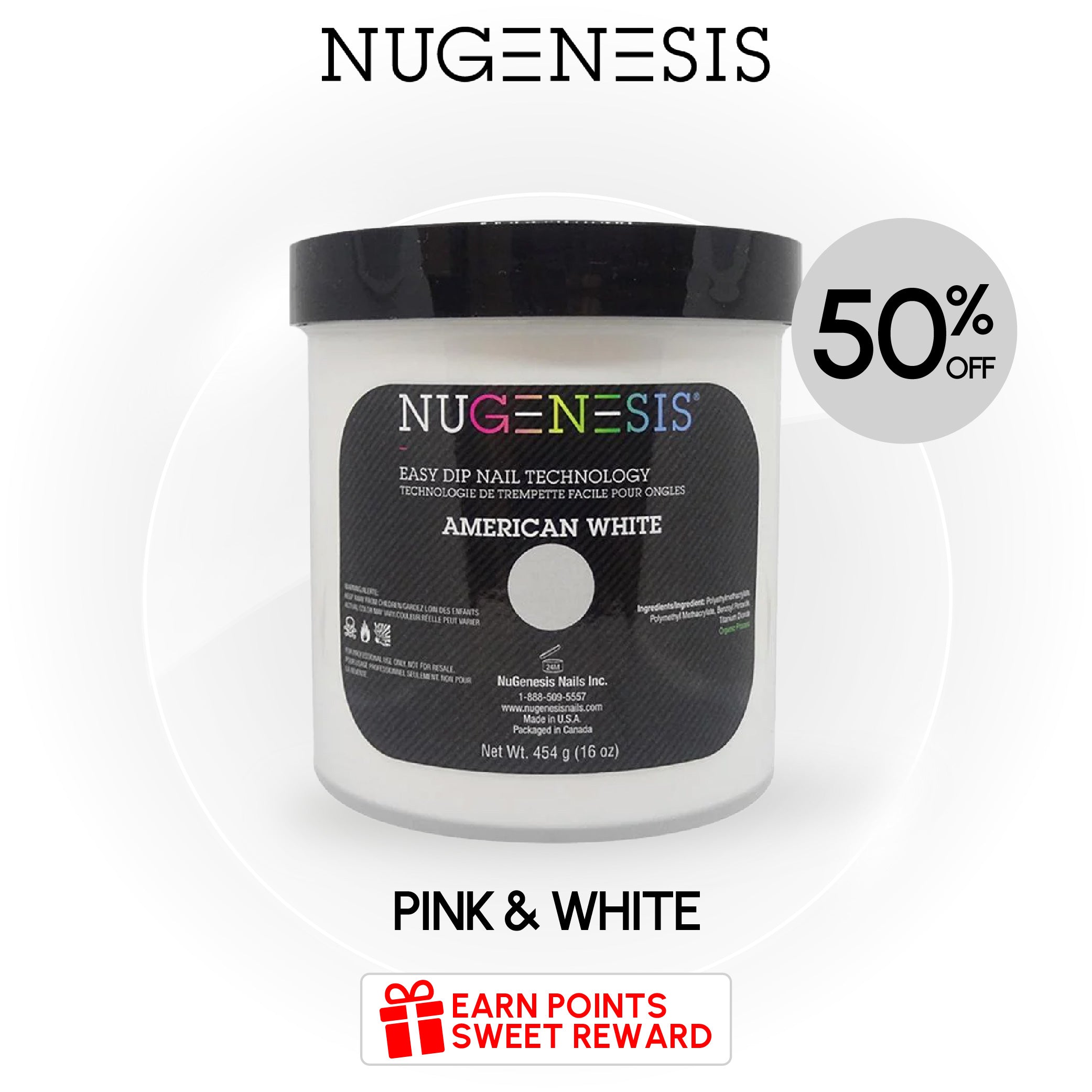 NUGENESIS PINK & WHITE ACRYLIC & DIPPING POWDER