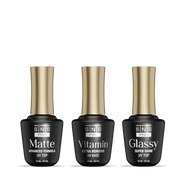SNS Matte UV Gel Top Coat, Glassy Super Shine UV Gel Top Coat, Vitamin Extra Bonding UV Gel Base Coat 15ml