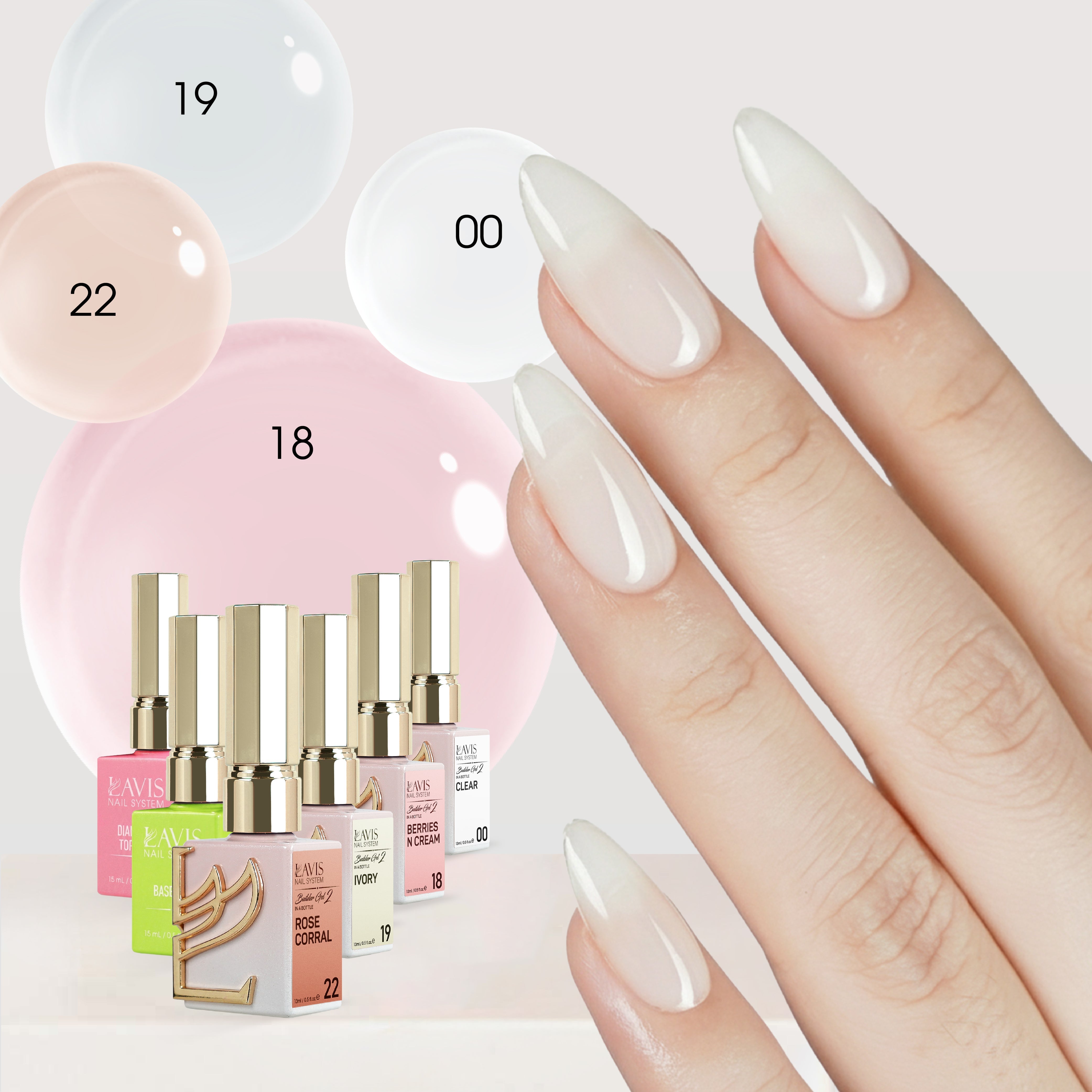 LAVIS Builder Gel in the Bottle Kit 6: 00, 18, 19, 22, Base, Top - 15ml