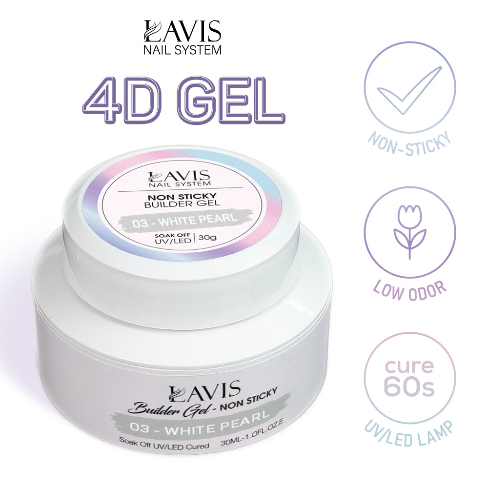 LAVIS Builder Gel Jar Non Sticky - 03 Pearl White 30g