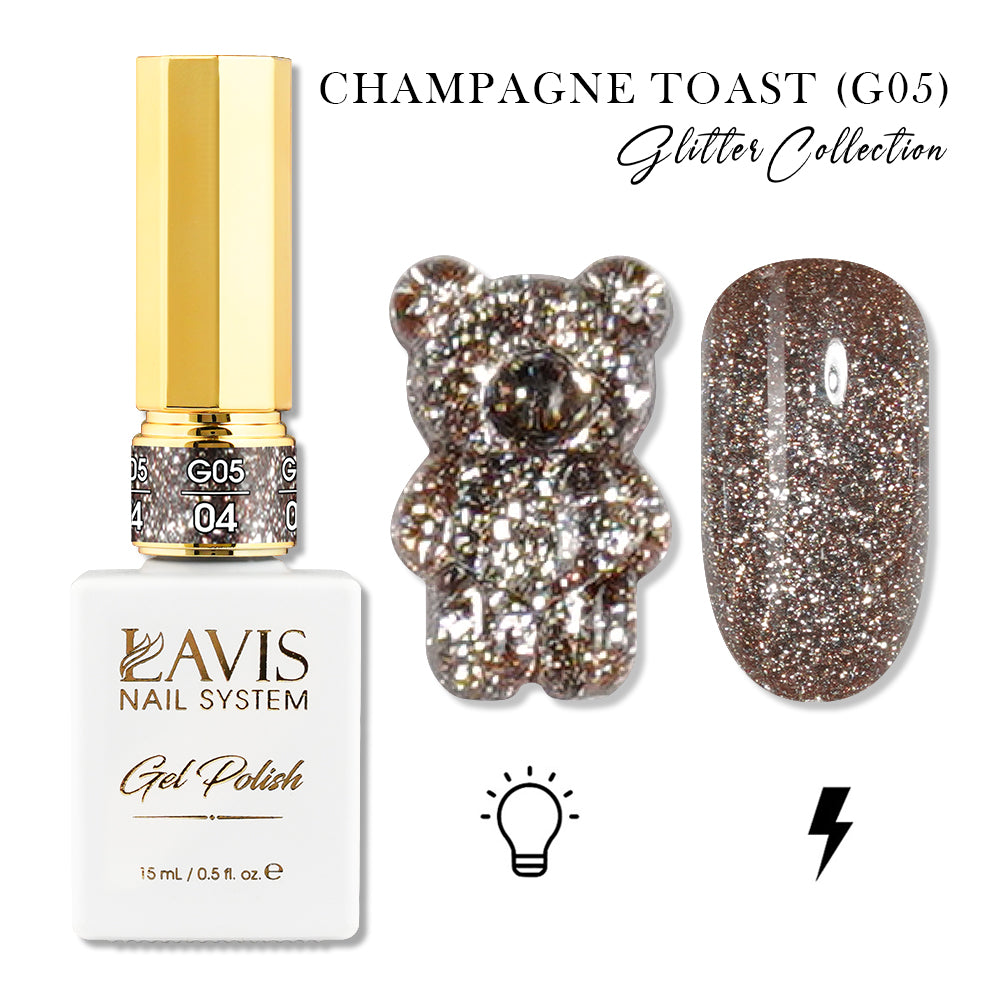 LAVIS Glitter G05 - 04 - Gel Polish 0.5oz - Champagne Toast Glitter Collection