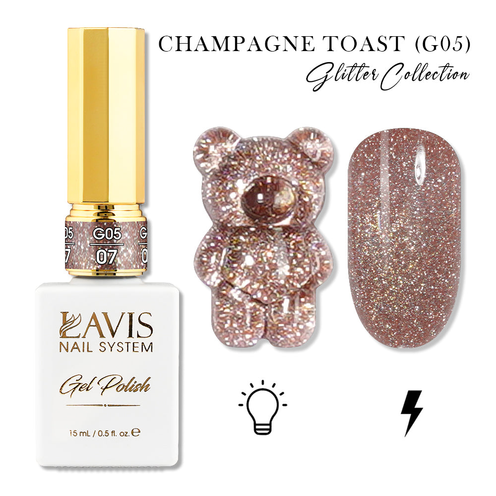 LAVIS Glitter G05 - 07 - Gel Polish 0.5oz - Champagne Toast Glitter Collection