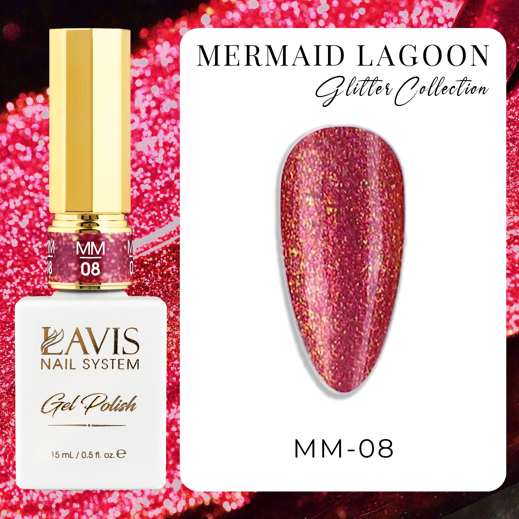 LAVIS MM08 - Gel Polish 0.5oz - Mermaid Lagoon Glitter Collection