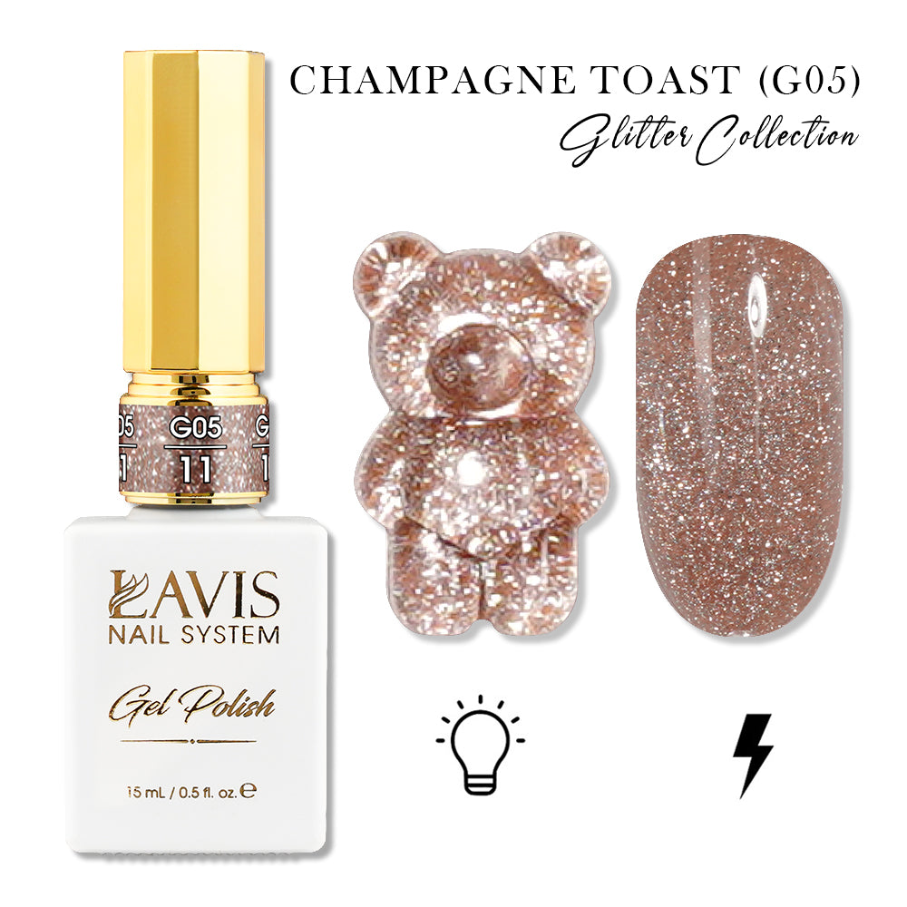 LAVIS Glitter G05 - 11 - Gel Polish 0.5oz - Champagne Toast Glitter Collection