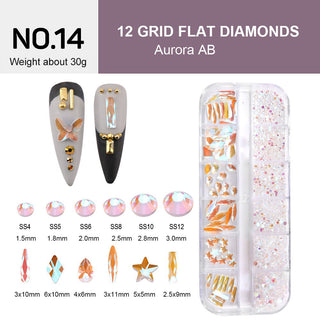 12 Grids Flat Diamonds Rhinestones #14 Aurora AB