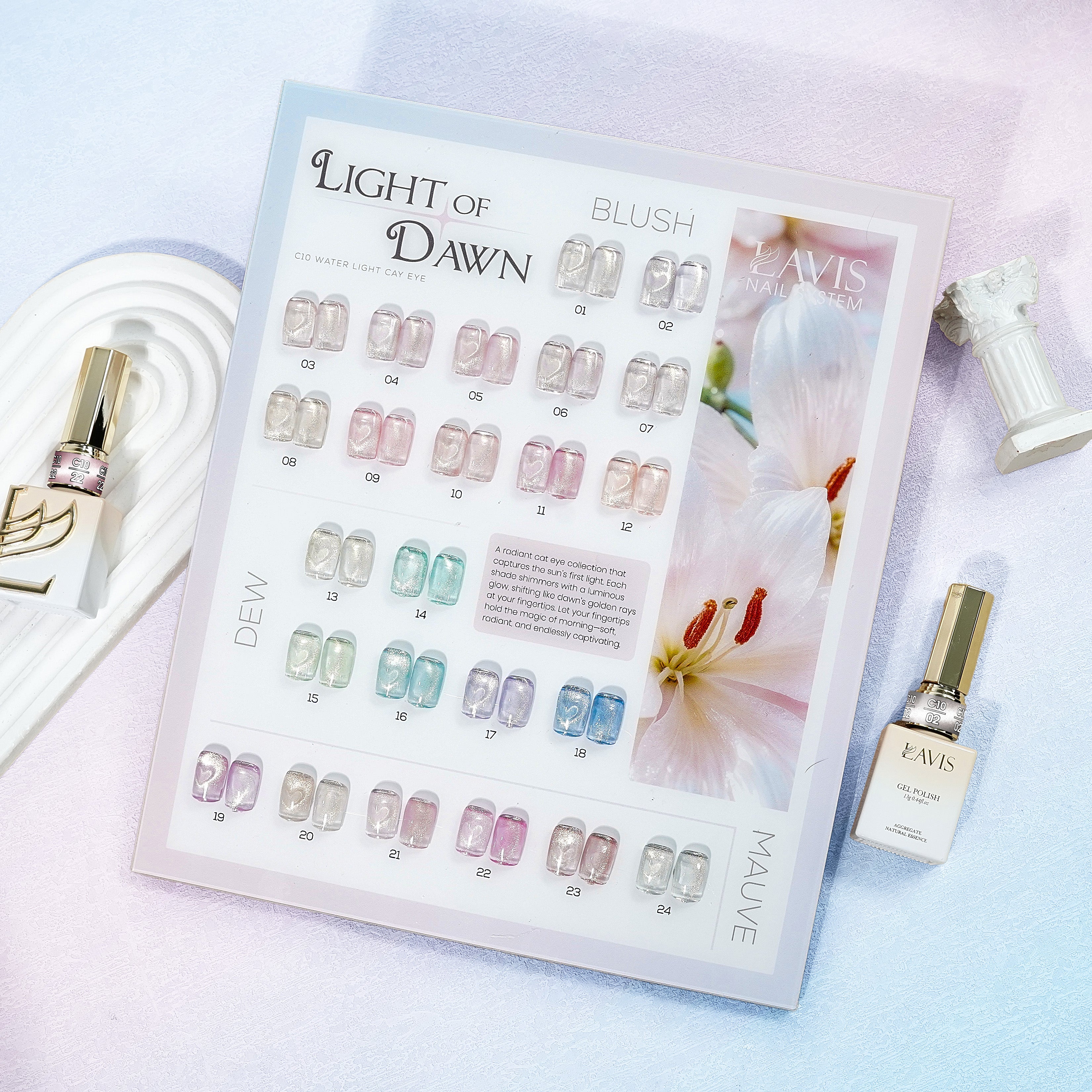 LAVIS Cat Eyes C10 - Set 24 Colors - Gel Polish 0.5 oz - Light of Dawn Collection