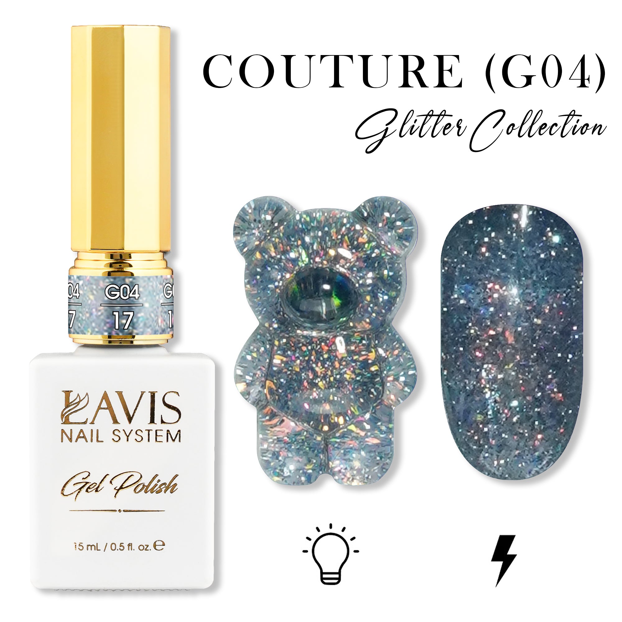LAVIS Glitter G04 - 17 - Gel Polish 0.5 oz - Couture Collection