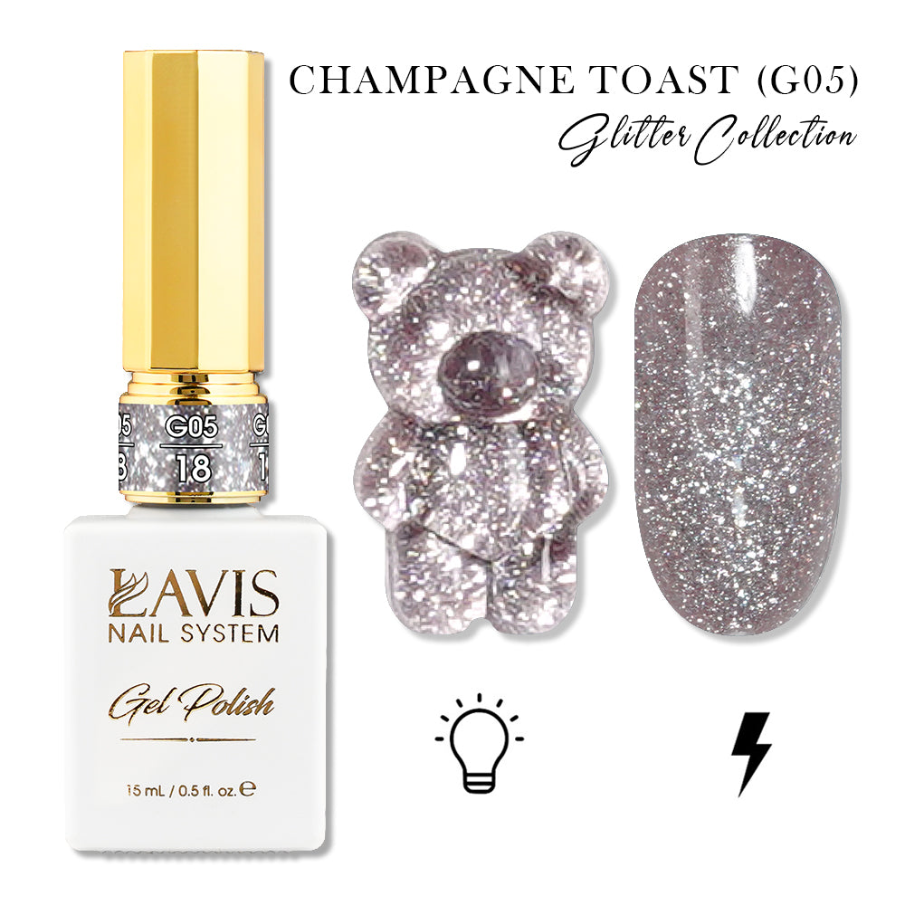 LAVIS Glitter G05 - 18 - Gel Polish 0.5oz - Champagne Toast Glitter Collection