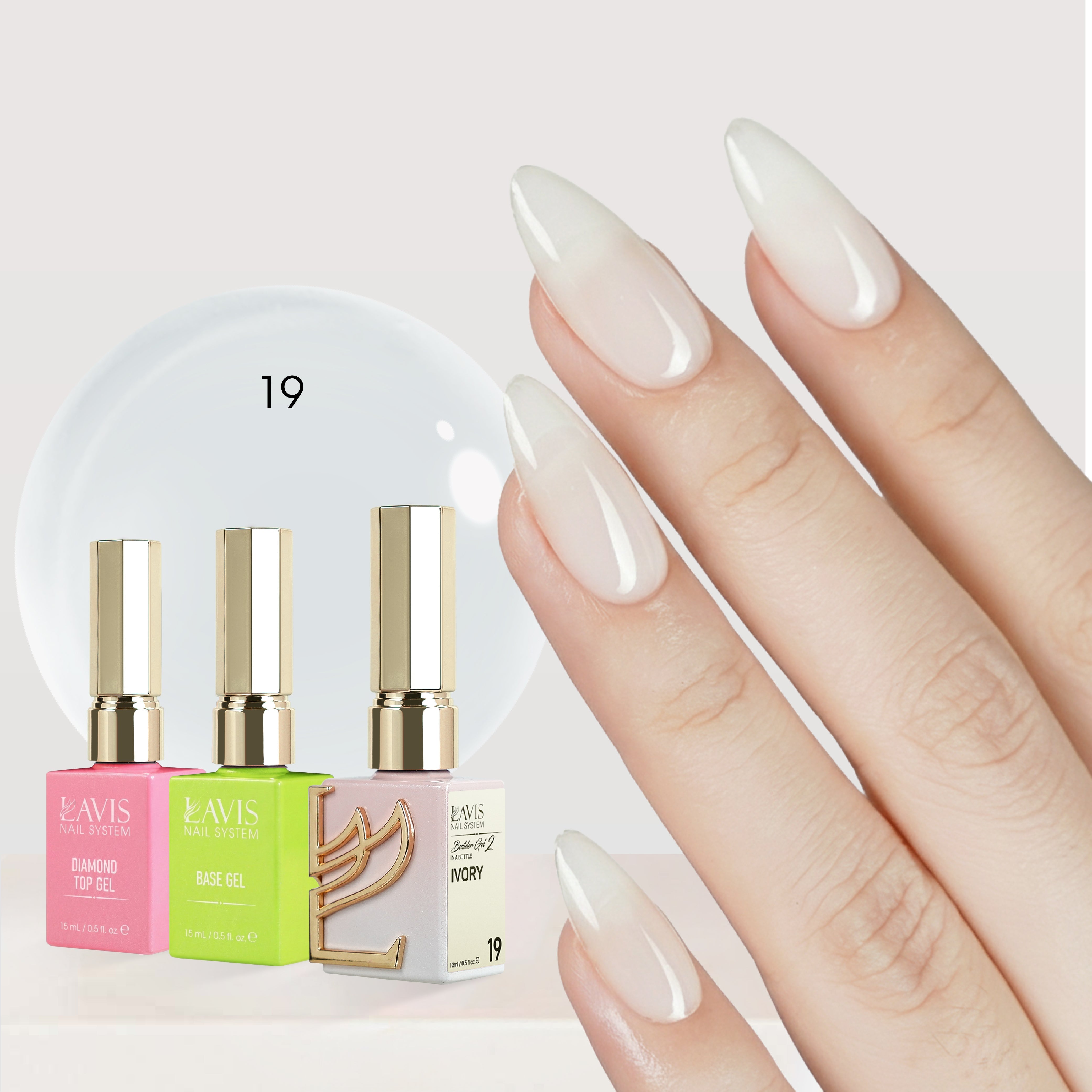 LAVIS Builder Gel in the Bottle Kit 3: 19-Ivory, Base, Top - 15ml