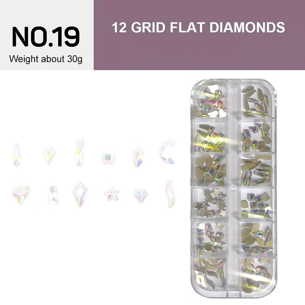 12 Grids Flat Diamonds Rhinestones #19 Grey AB