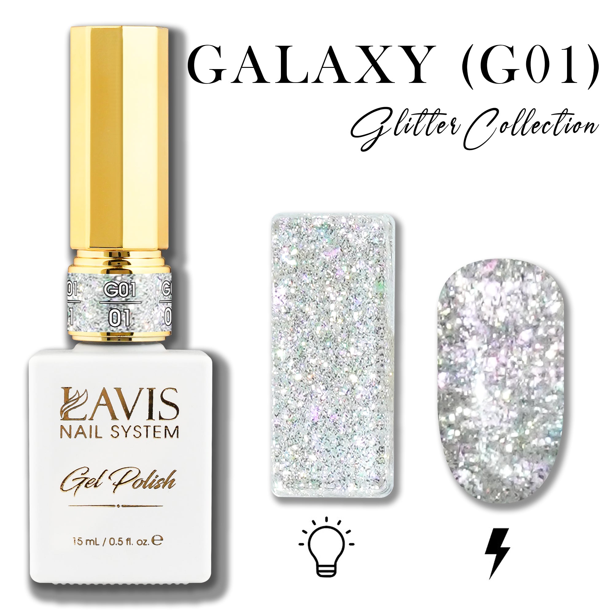 LAVIS Glitter G01 - 01 - Gel Polish 0.5 oz - Galaxy Collection