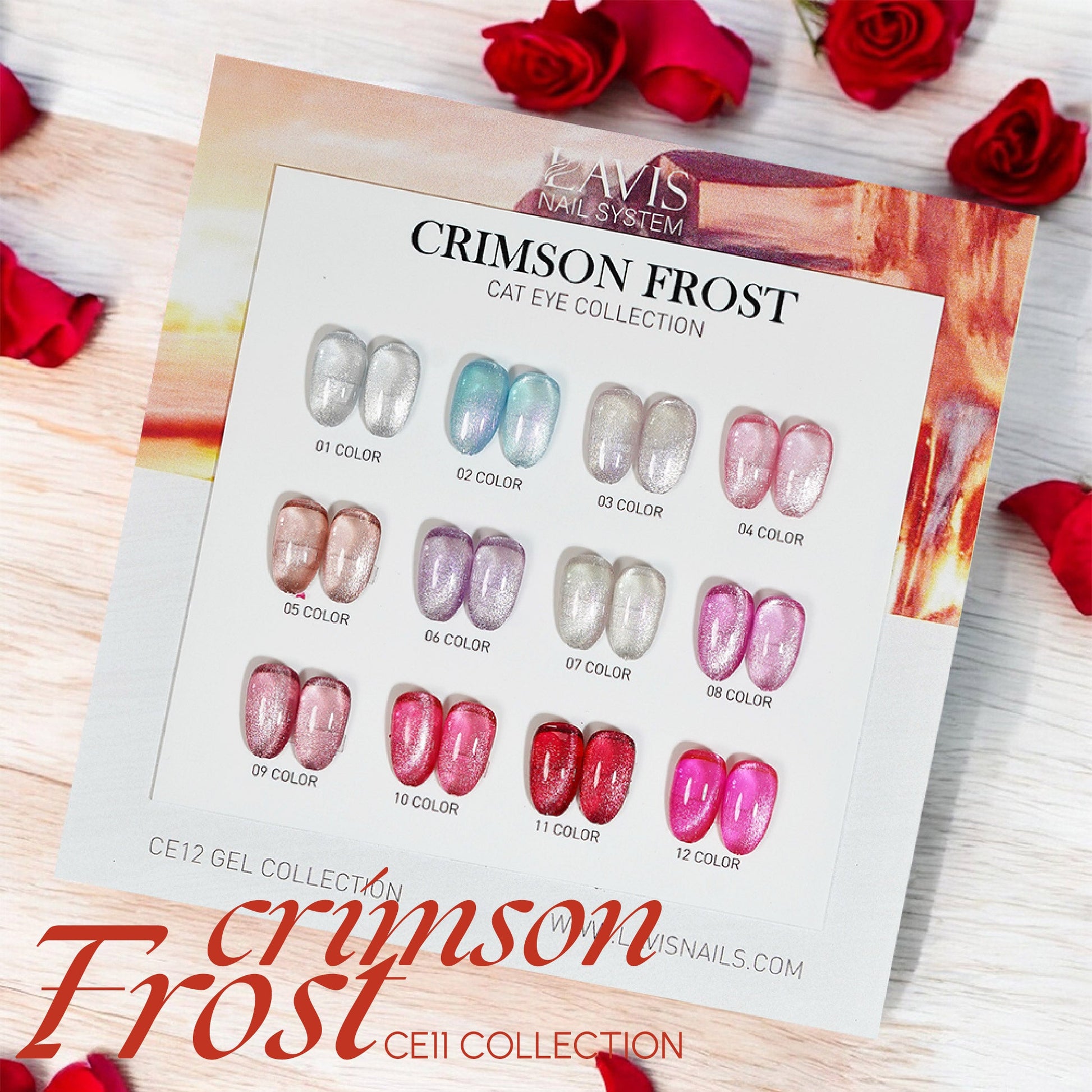 Lavis Cat Eyes CE12 (Ver2) - Set 12 Colors - Gel Polish 0.5 oz - Crimson Frost Collection
