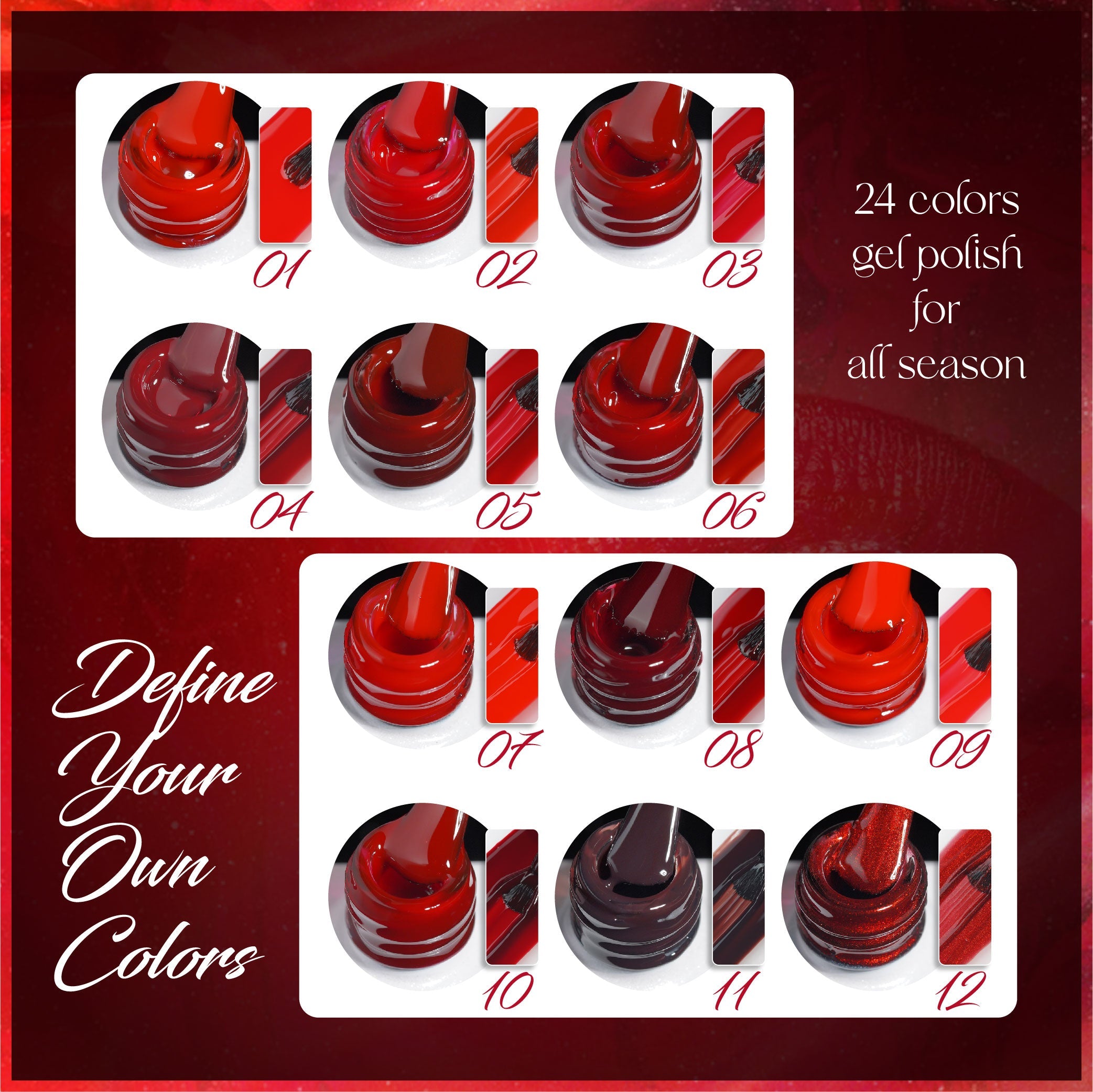 LAVIS C02 (Ver 2) - Set 24 Colors - Gel Polish 0.5 oz - Scarlet Bloom Collection