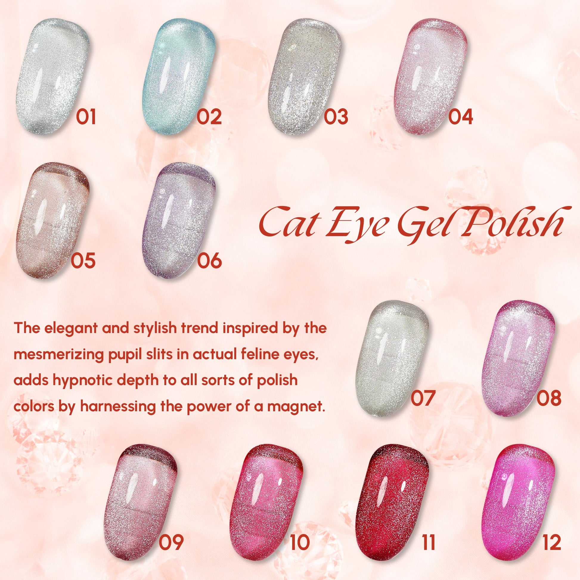 Lavis Cat Eyes CE12 (Ver2) - Set 12 Colors - Gel Polish 0.5 oz - Crimson Frost Collection