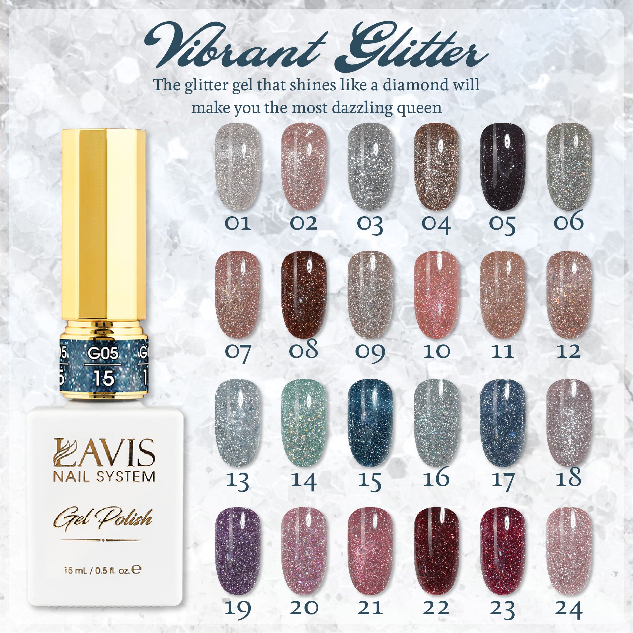 LAVIS Glitter G05 - 23 - Gel Polish 0.5oz - Champagne Toast Glitter Collection