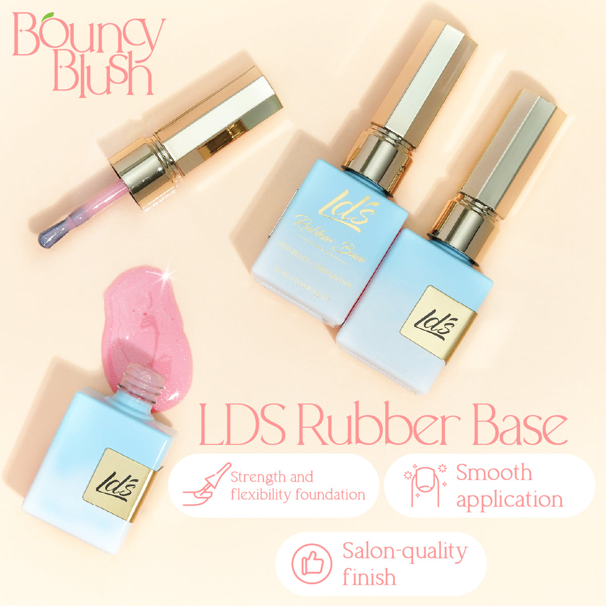 LDS Rubber Base Gel - RB-08 - GEL POLISH 0.5 OZ - Bouncy Blush Collection