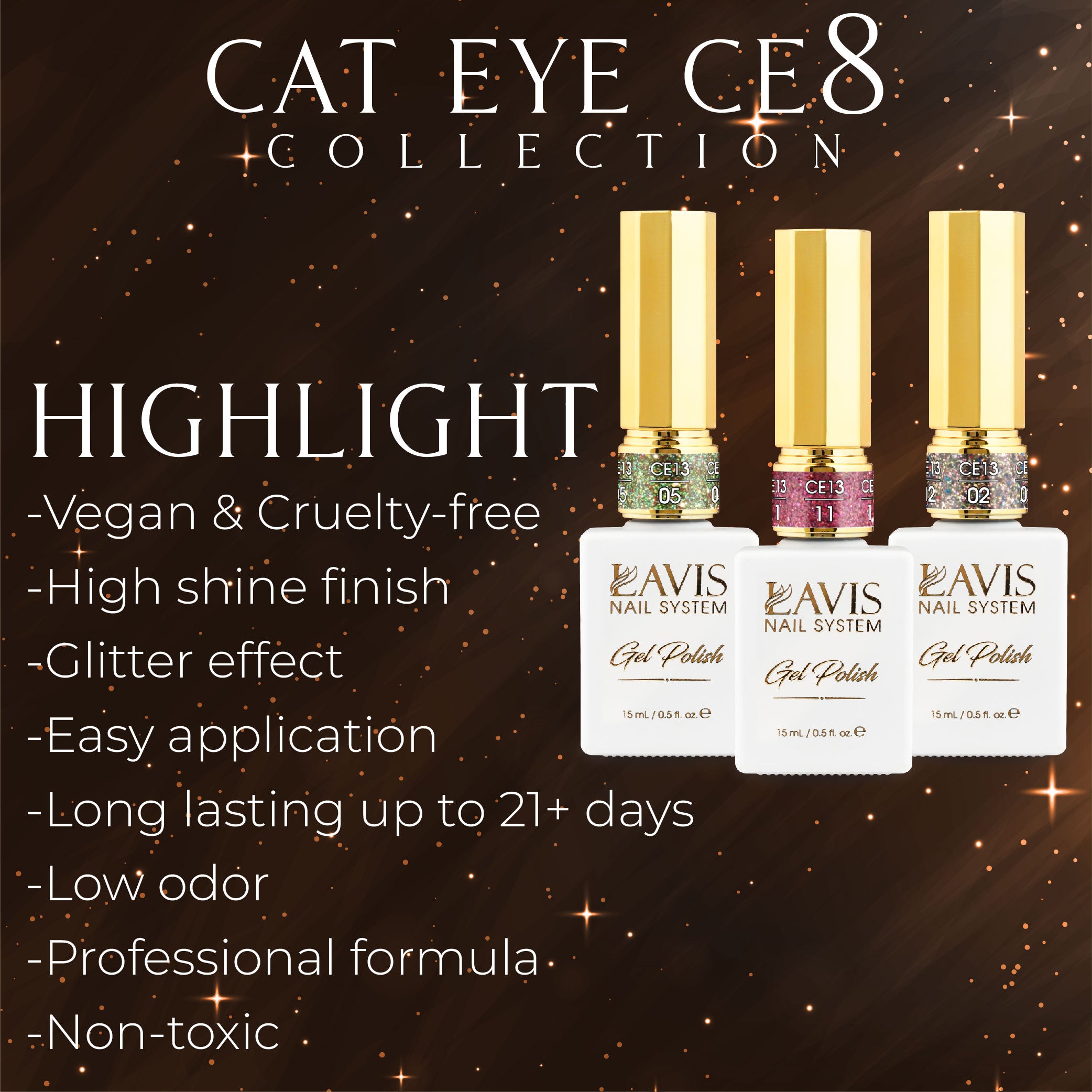 LAVIS Cat Eyes CE8 - Set 12 - Gel Polish 0.5 oz - Lavis Hidden Treasures Collection