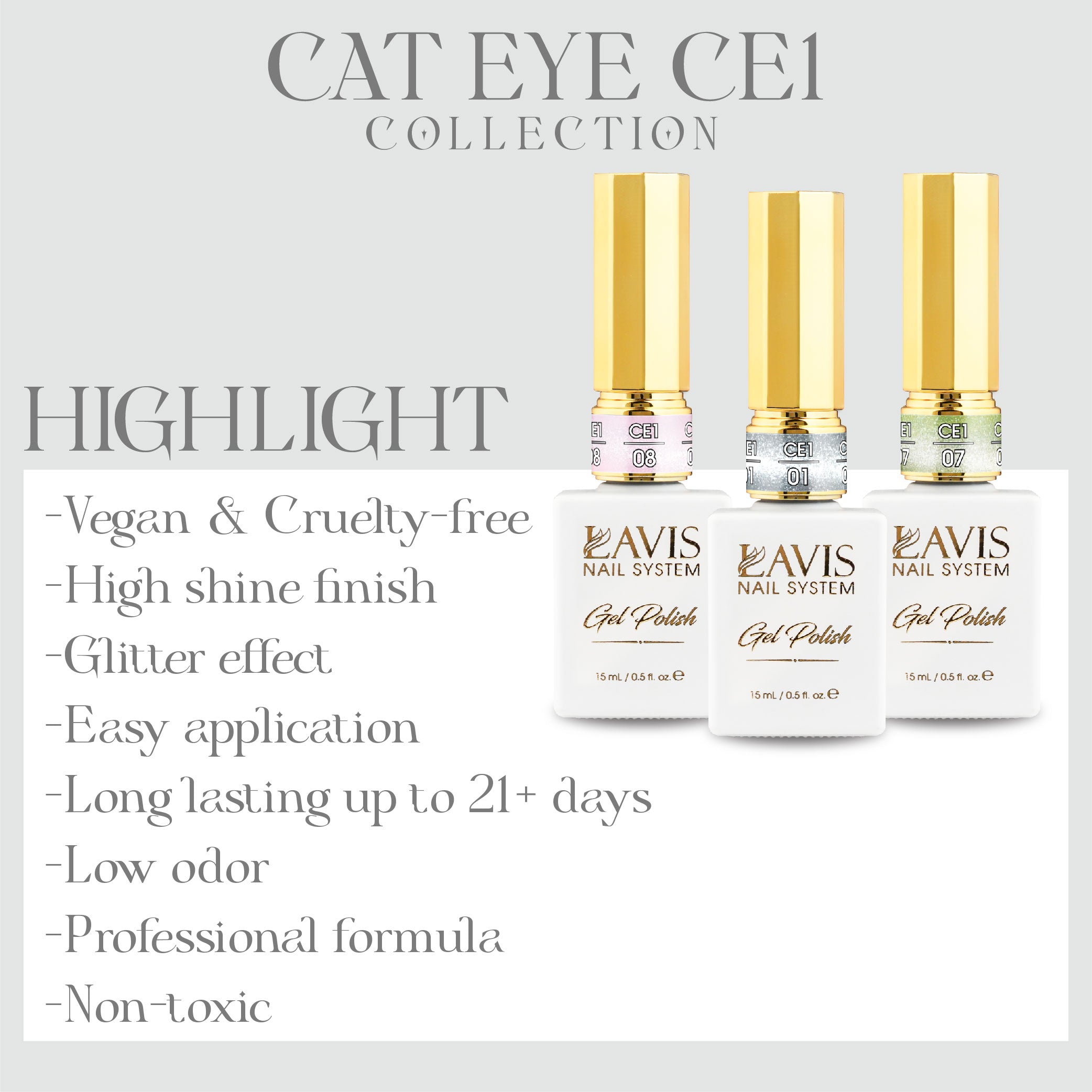 LAVIS Cat Eyes CE1 - 08 - Gel Polish 0.5 oz - Cozy Cashmere Collection