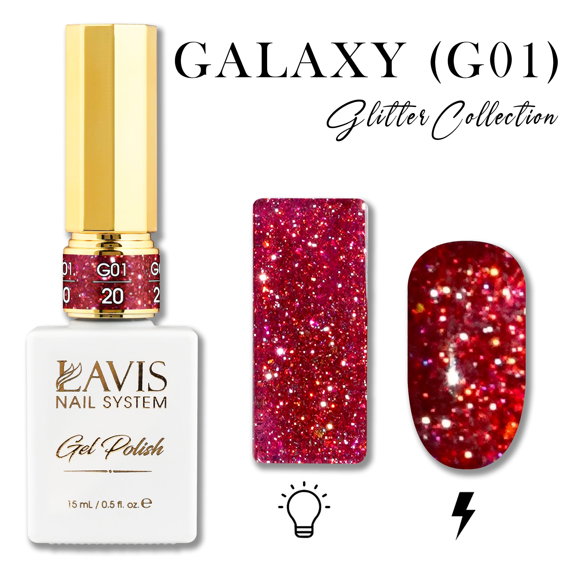 LAVIS Glitter G01 - 20 - Gel Polish 0.5 oz - Galaxy Collection