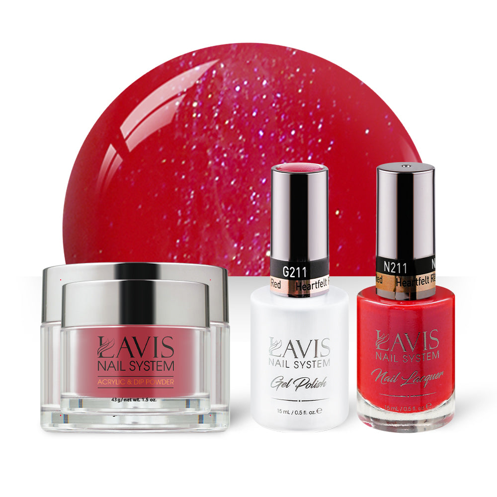 LAVIS 3 in 1 - 211 Heartfelt Red - Acrylic & Dip Powder, Gel & Lacquer
