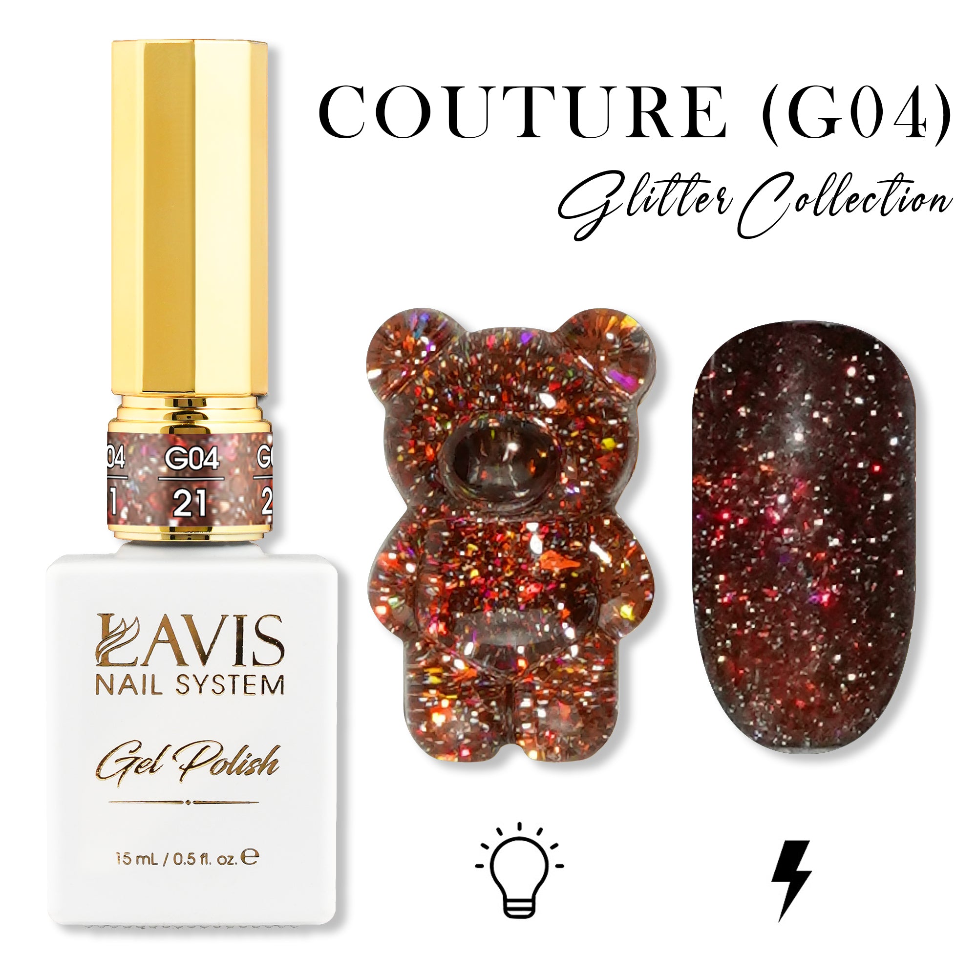 LAVIS Glitter G04 - 21 - Gel Polish 0.5 oz - Couture Collection