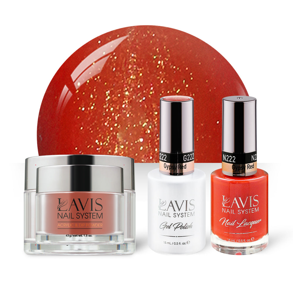 LAVIS 3 in 1 - 222 Gypsy Red - Acrylic & Dip Powder, Gel & Lacquer