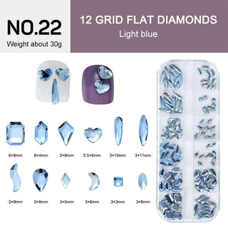 12 Grids Flat Diamonds Rhinestones #22 Light Blue