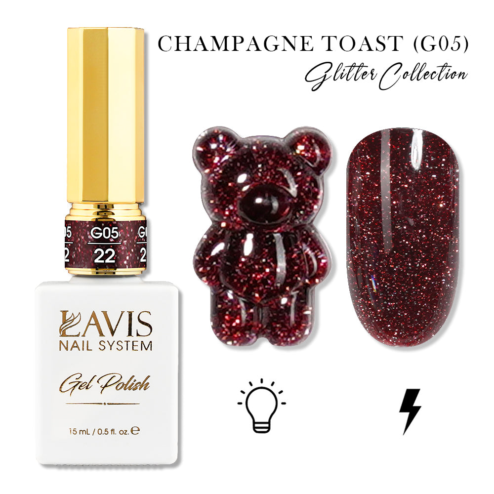 LAVIS Glitter G05 - 22 - Gel Polish 0.5oz - Champagne Toast Glitter Collection