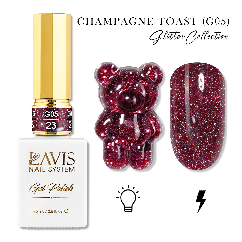 LAVIS Glitter G05 - 23 - Gel Polish 0.5oz - Champagne Toast Glitter Collection