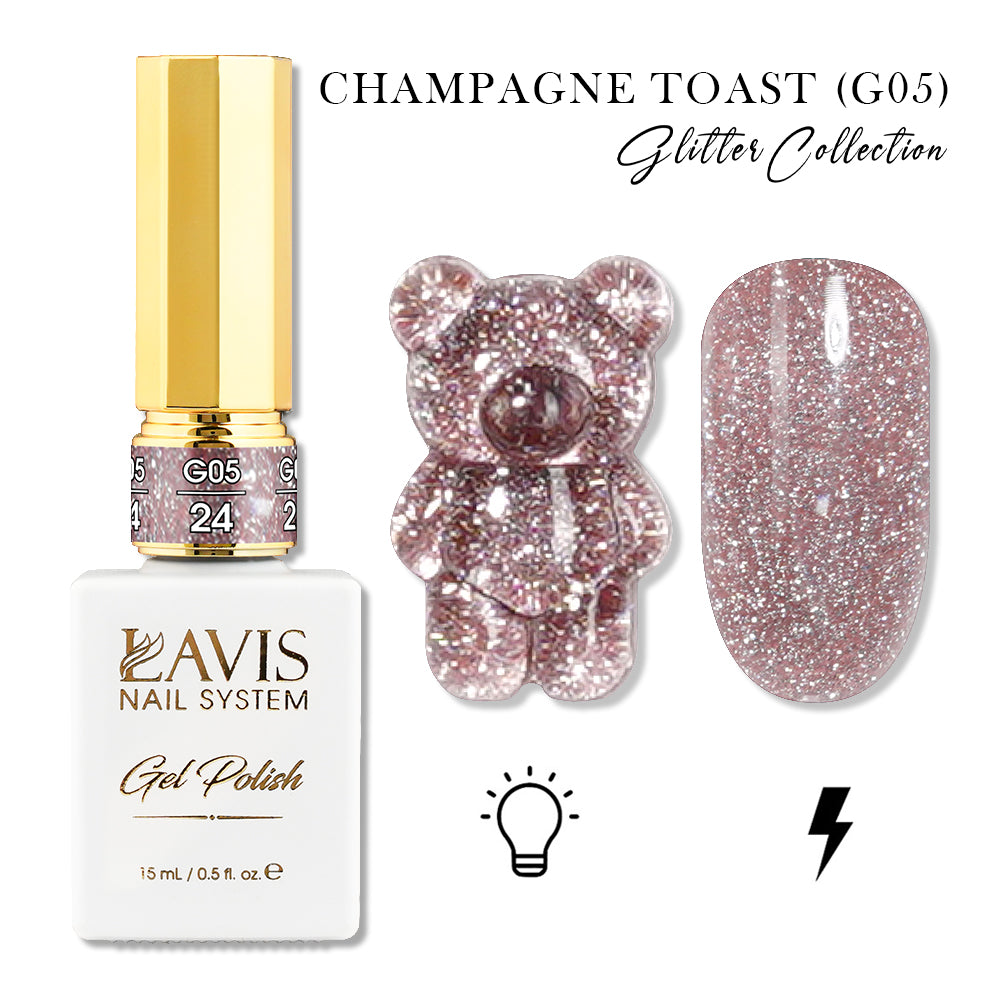 LAVIS Glitter G05 - 24 - Gel Polish 0.5oz - Champagne Toast Glitter Collection