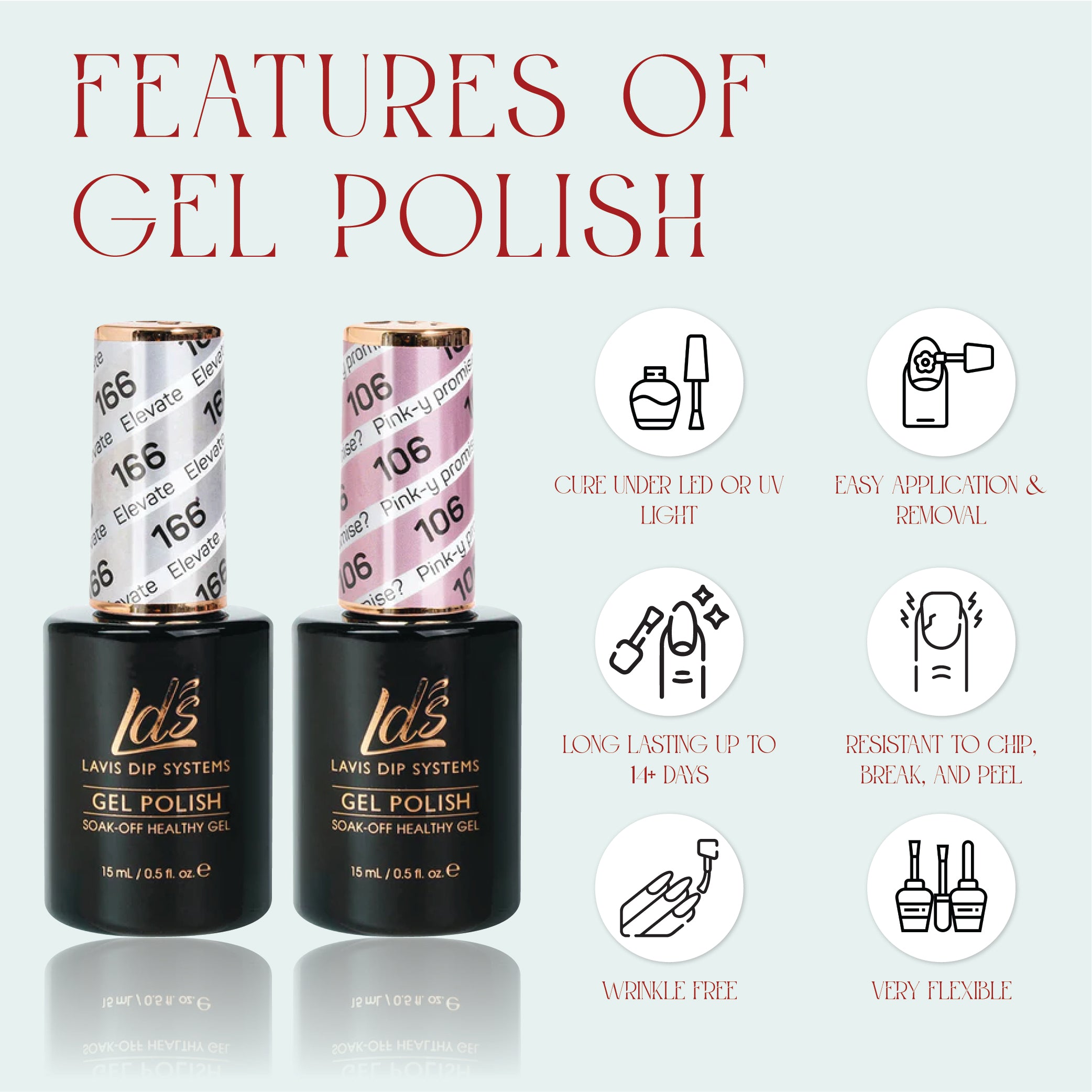 LDS Gel Nail Polish Duo - 056 Glitter, Coral, Beige Colors - Effortless Glow