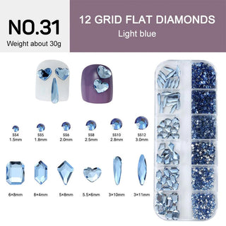 12 Grids Flat Diamonds Rhinestones #31 Light Blue