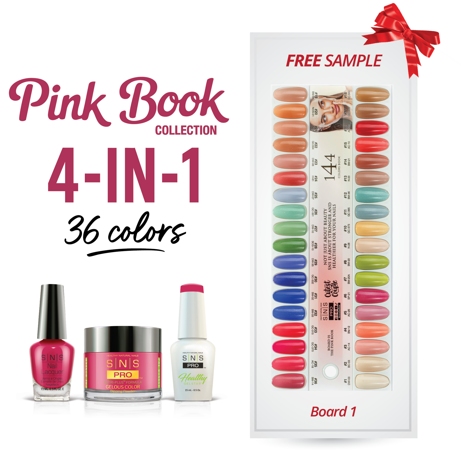 SNS Pro 4 in 1 - Board 1 Pink Collection (001 - 036) - Dip, Gel & Lacquer Matching