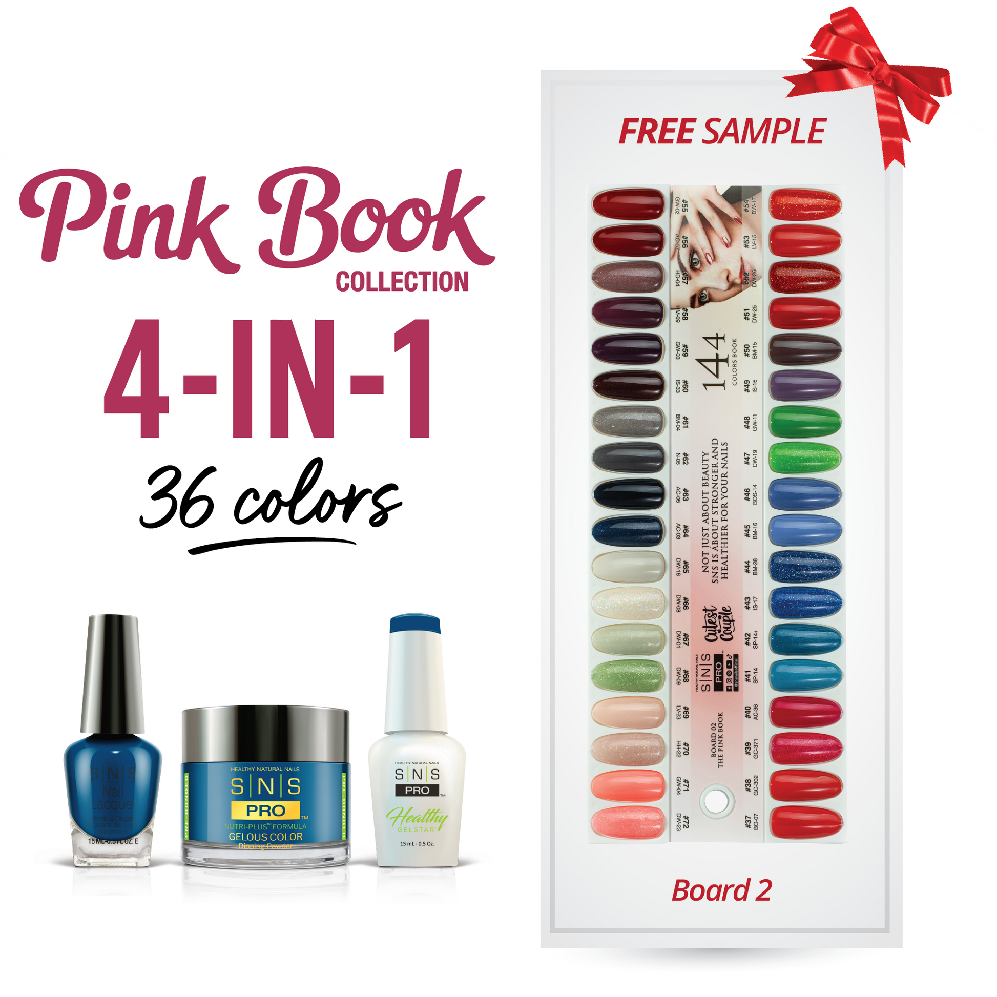 SNS Pro 4 in 1 - Board 2 Pink Collection (037 - 072) - Dip, Gel & Lacquer Matching