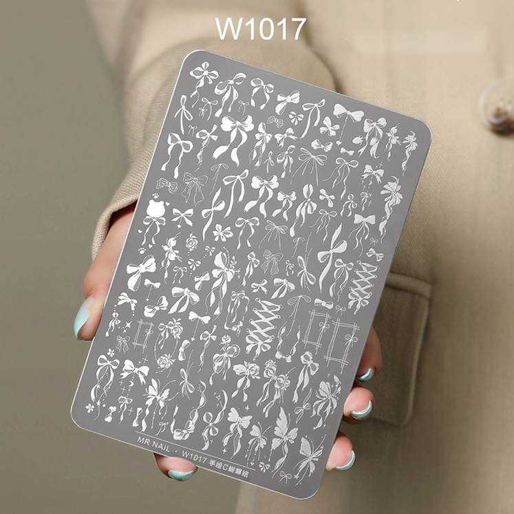 Nail Printing Steel Plate W1017 - Hand drawn C bow-knot
