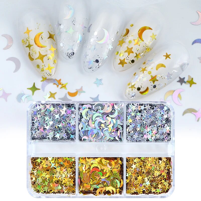 6 Grids of Holographic Sequins - #13 Moon Stars