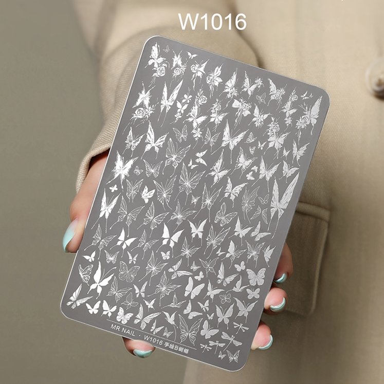 Nail Printing Steel Plate W1016 - Hand drawn B butterfly