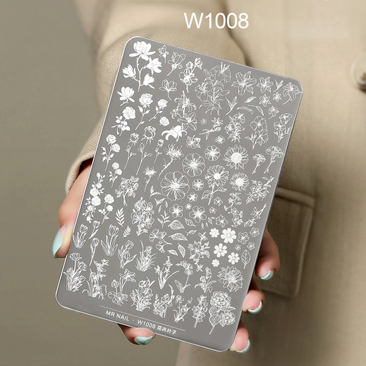 Nail Printing Steel Plate W1008 - Flower Leaves
