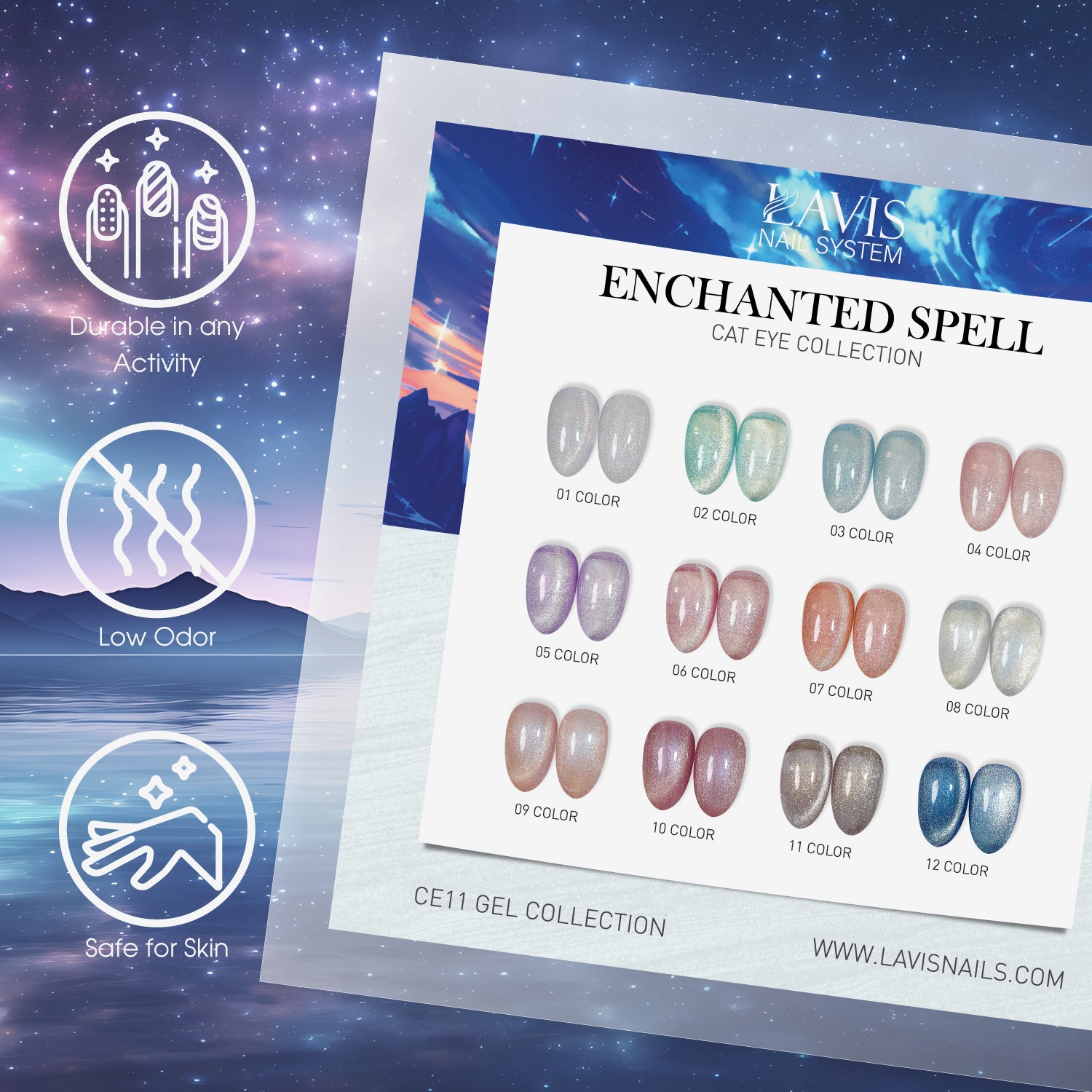 LAVIS Cat Eyes CE11 - Set 12 Colors - Gel Polish 0.5 oz- Enchanted Spell Collection