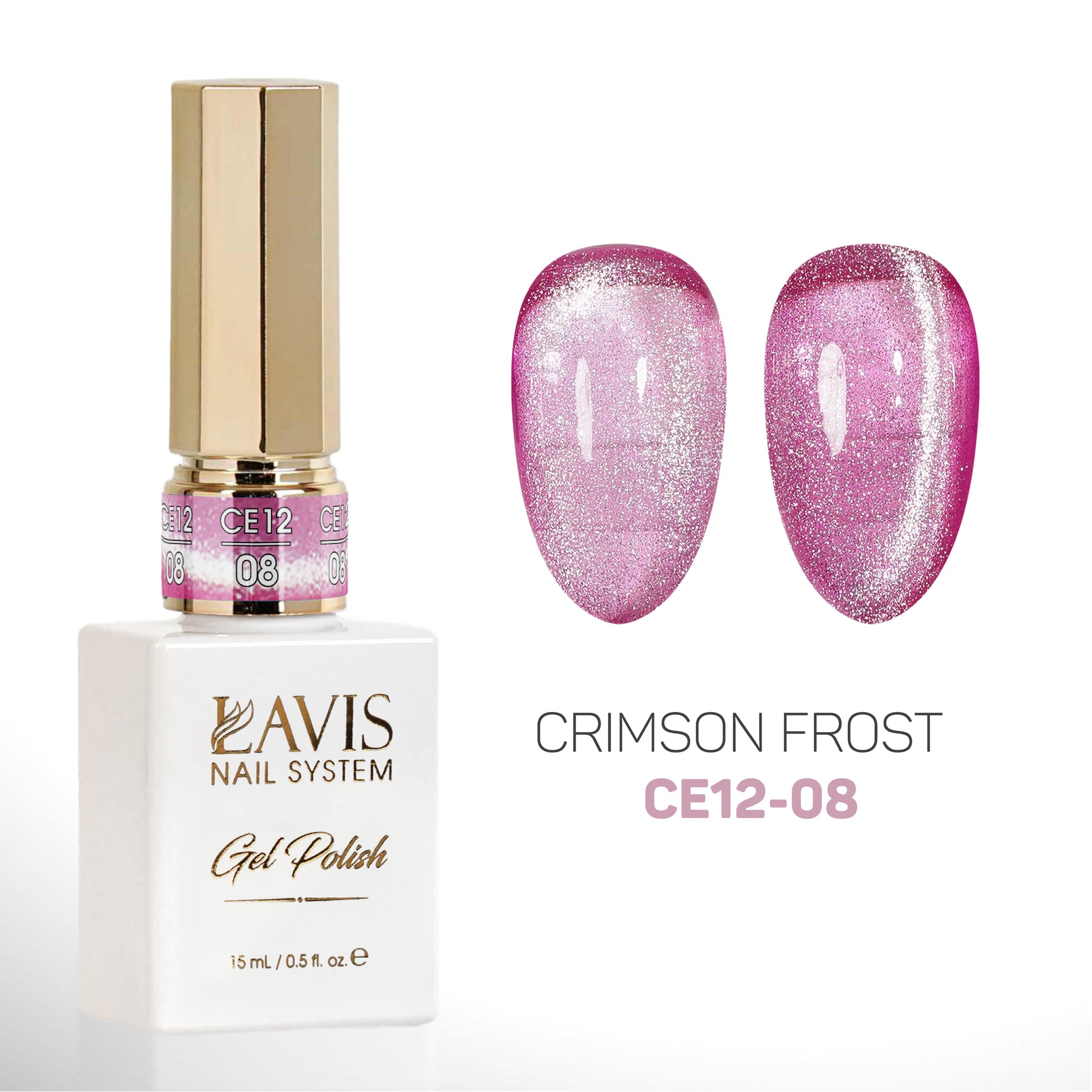 LAVIS Cat Eyes CE12 - 08 - Gel Polish 0.5 oz - Crimson Frost Collection