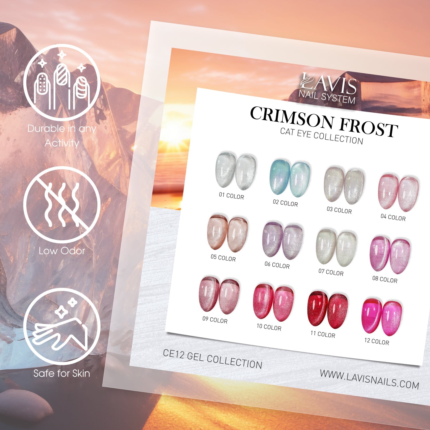 LAVIS Cat Eyes CE12 - 12 - Gel Polish 0.5 oz - Crimson Frost Collection