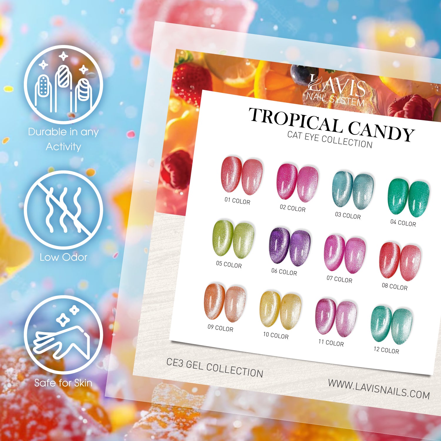 LAVIS Cat Eyes CE3 - Gel Polish 0.5 oz - Tropical Candy