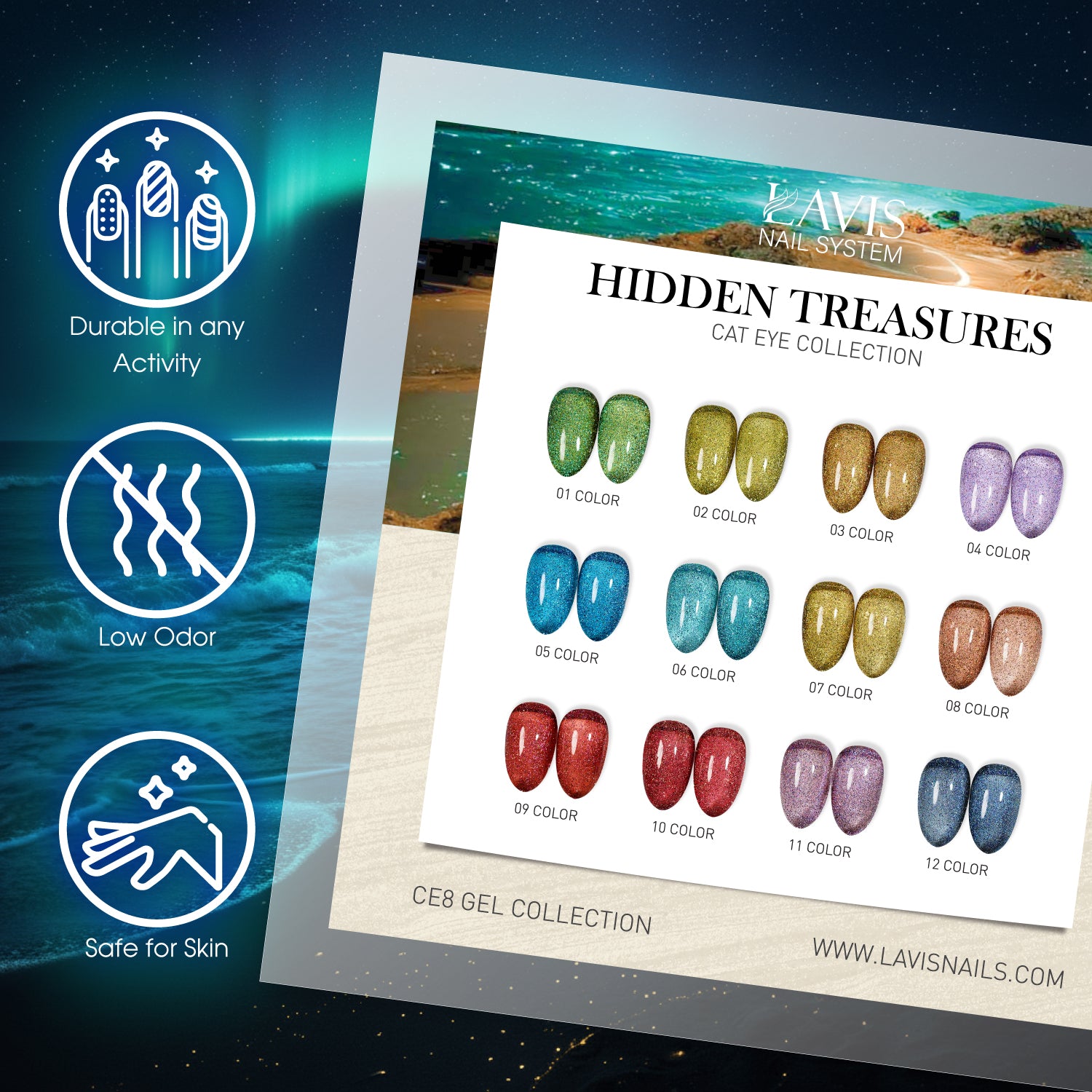 LAVIS Cat Eyes CE8 - Set 12 - Gel Polish 0.5 oz - Lavis Hidden Treasures Collection