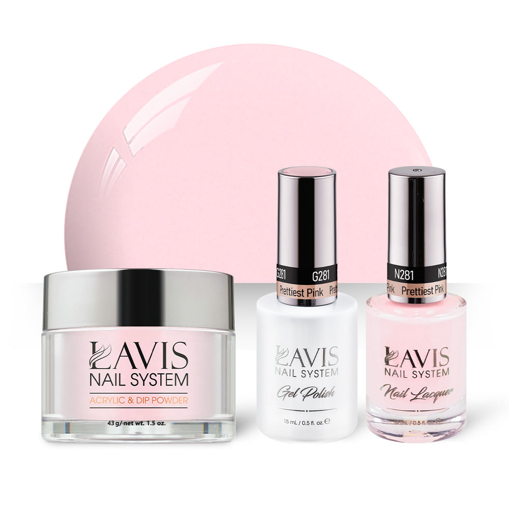 LAVIS 3 in 1 - 281 Prettiest Pink  - Acrylic & Dip Powder (1oz), Gel & Lacquer