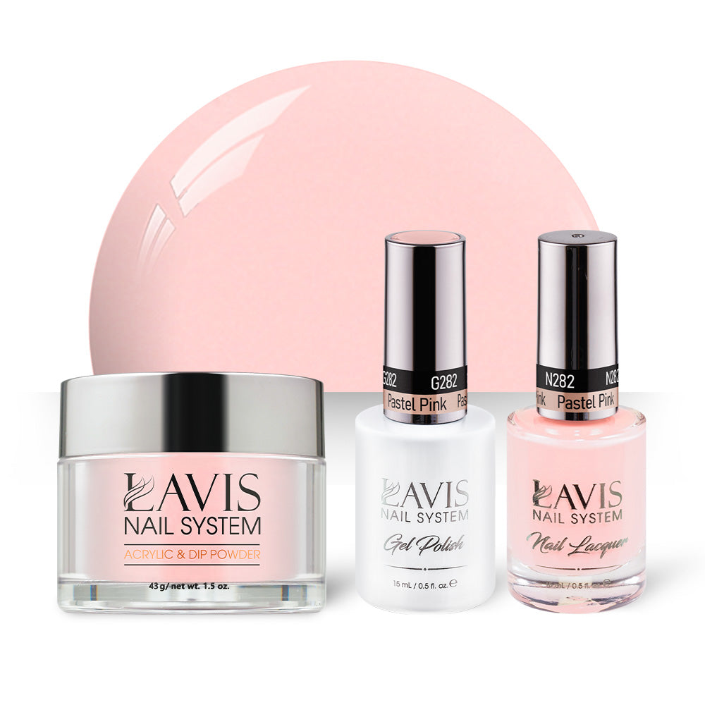 LAVIS 3 in 1 - 282 Pastel Pink  - Acrylic & Dip Powder (1oz), Gel & Lacquer