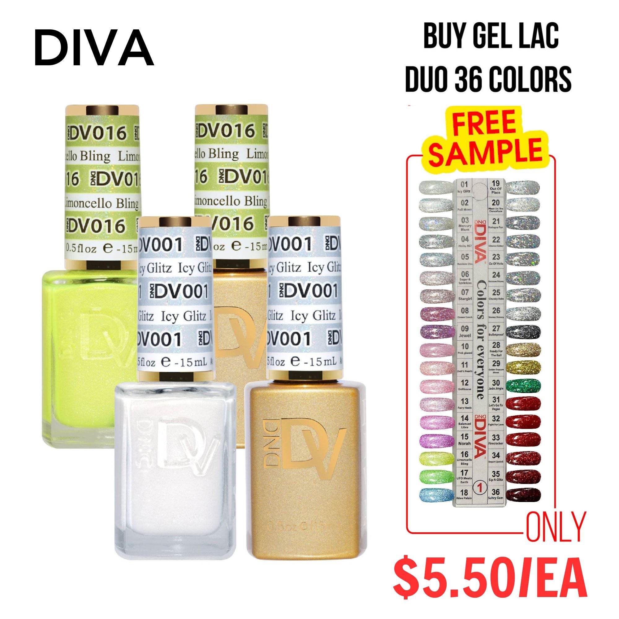 DND DV Part 1 - Set 36 Colors DND Diva Gel Polish & Matching Nail Lacquer Duo Set