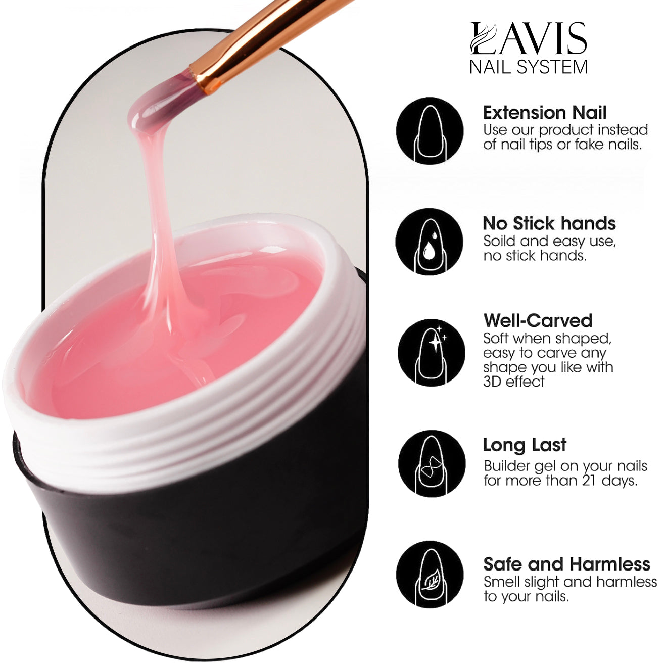 LAVIS J02 - Builder Gel In The Jar 15g - Clear Pink